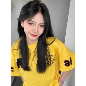 H0553-P35毛巾绣减龄宽松百搭夏季新款短袖t恤女图片