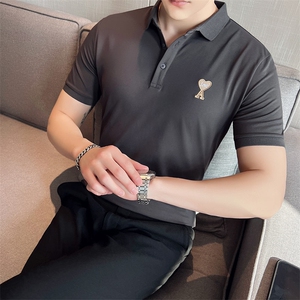 2024夏季新款 英伦风高品质修身刺绣POLO衫冰丝短袖T恤男D251-p48图片