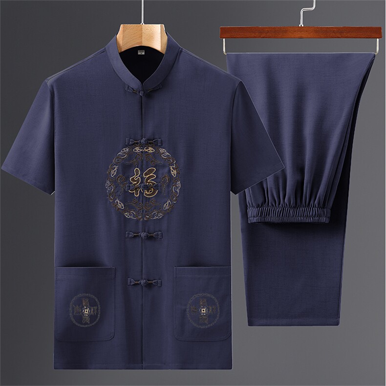 风男士套装衣服短袖唐装汉服夏季葫芦绣两件套t恤CM-P95图片