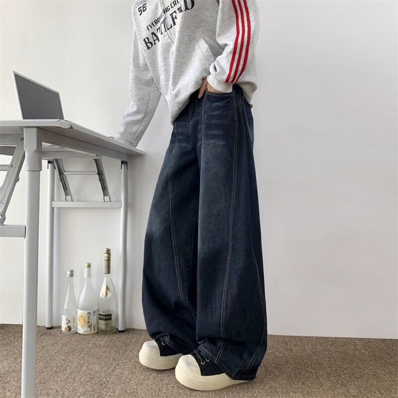 2025深蓝色弯刀牛仔裤宽松阔腿裤子青年ins中性现货K8223-P50,男装牛仔裤,星座512-3