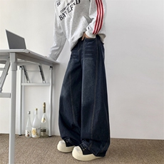 2025深蓝色弯刀牛仔裤宽松阔腿裤子青年ins中性现货K8223-P50，男装牛仔裤，星座512-3