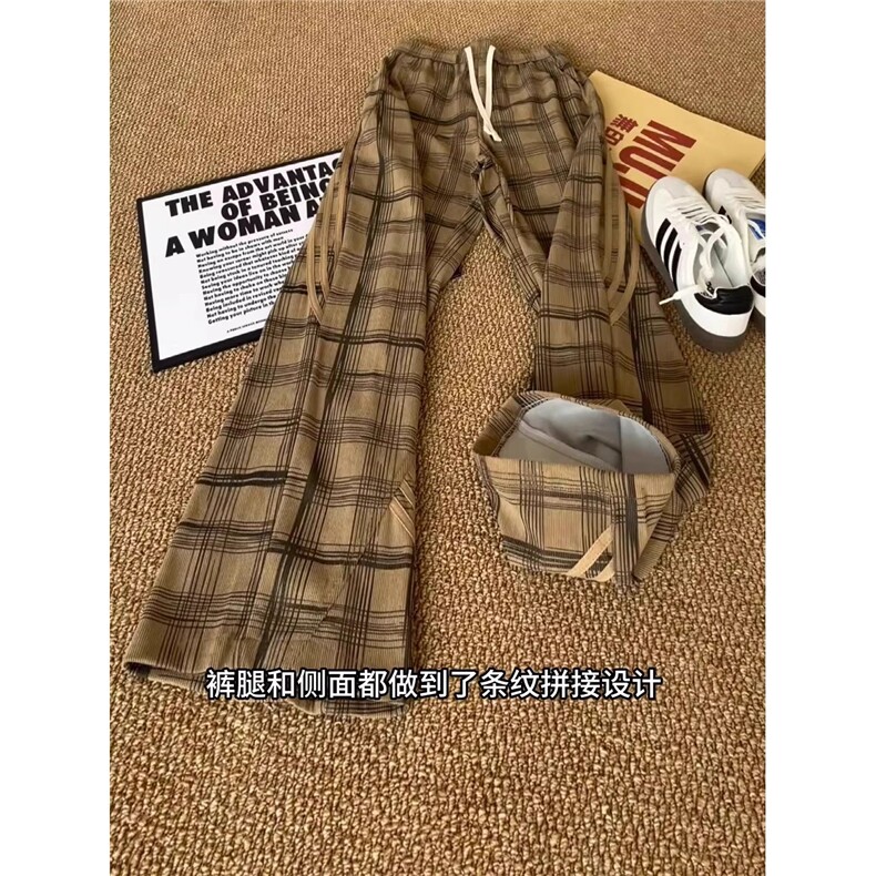 三条杠格子裤子男女春季慵懒风休闲裤美式复古直筒裤WLK1111-P40,男装休闲裤,星座1008