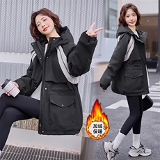 精品白鸭绒派克羽绒服女2024冬季新款休闲连帽工装情侣冲锋衣外套，女装羽绒服，E百度