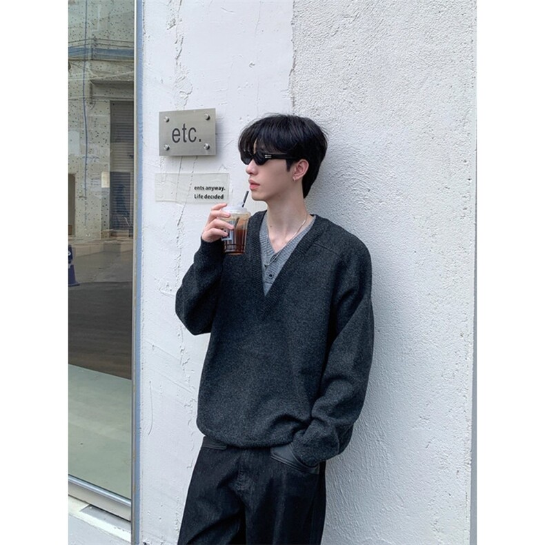 RTIMFD老钱风深V领假两件毛衣氛围感休闲纽扣多穿针织衫cleanfit,男装针织衫/毛衣,四季星座505