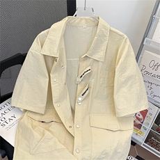 立体多口袋短袖衬衫半袖扣带休闲伐木工装衬衣C1172P40，男装衬衫，星座1116-2