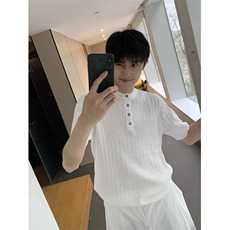 网络图现货男士夏季新款冰丝镂空翻领针织衫T恤男短袖RG58-P55，男装T恤，星座1005-6