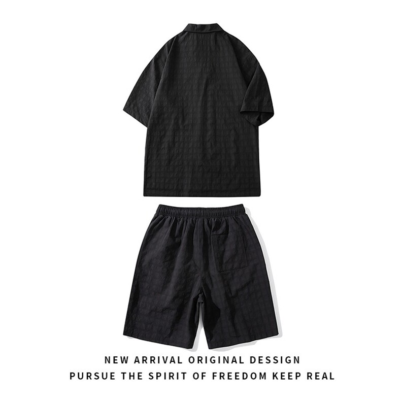 TZ52932/P65西服领短袖衬衣裤子套装男潮夏季肌理感西装领两件套,男装西服,电商A141