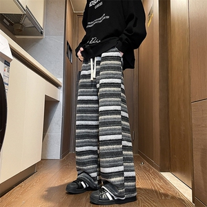 8XL-M美式复古撞色条纹休闲裤加厚宽松阔腿裤直筒长裤K989P68控88图片