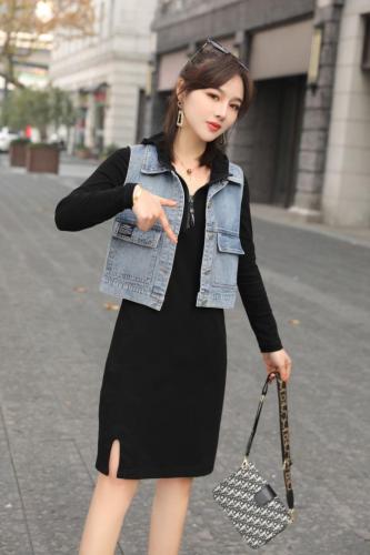 2021春装牛仔两件套,女装,菲雪妮