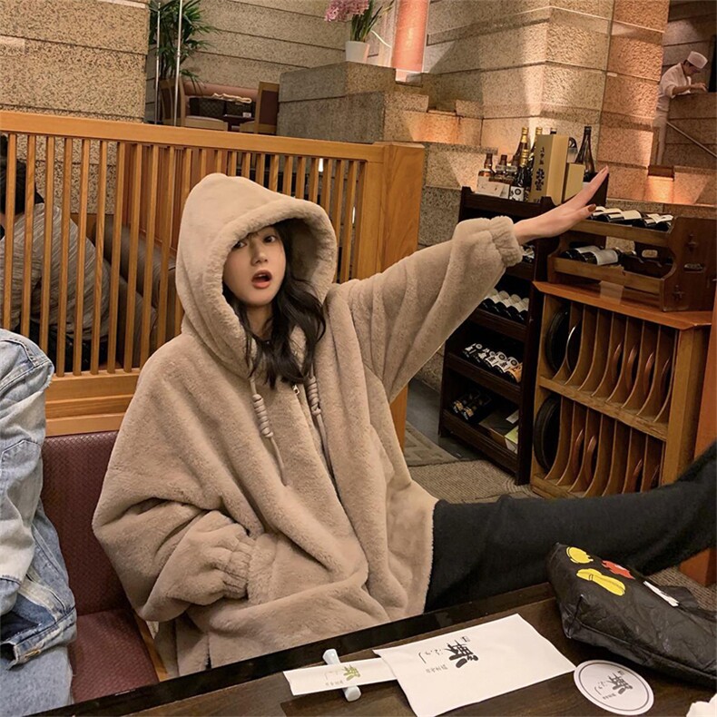 MF241018-P105加绒加厚连帽宽松羊羔毛外套女24新款毛绒外套,女装短外套,星座617A-2