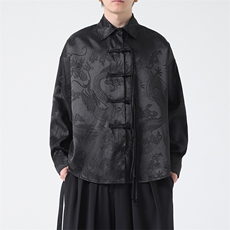C8608P65无影墻爆龙提花新中式风暗黑风唐装汉服衬衫盘扣，男装衬衫，电商A026