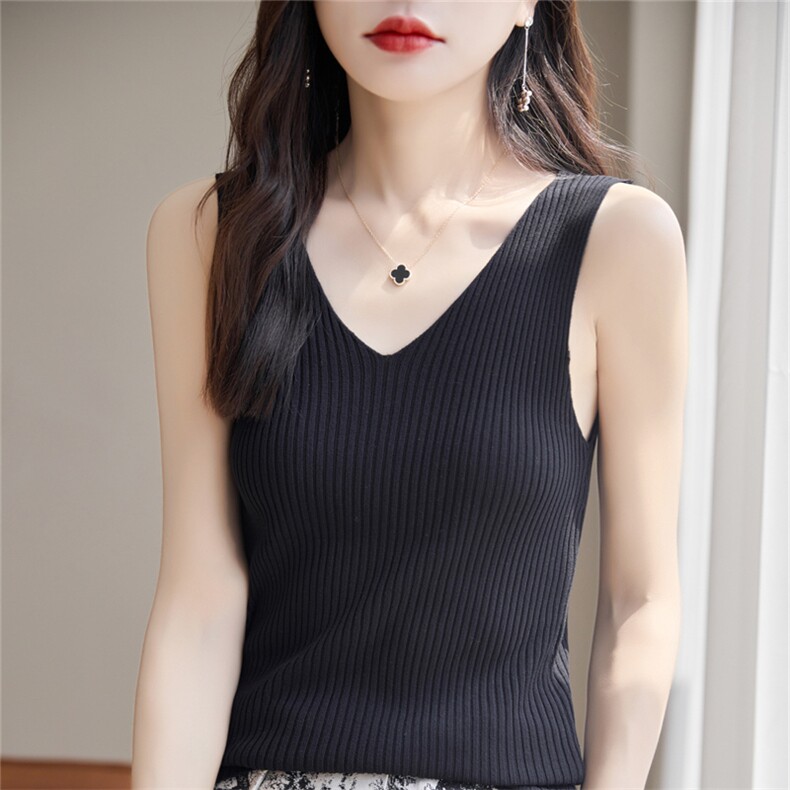 冰丝打底背心女夏外穿修身显瘦小个子遮副乳无袖上衣螺纹内搭吊带,女装背心吊带,暖姿羊绒