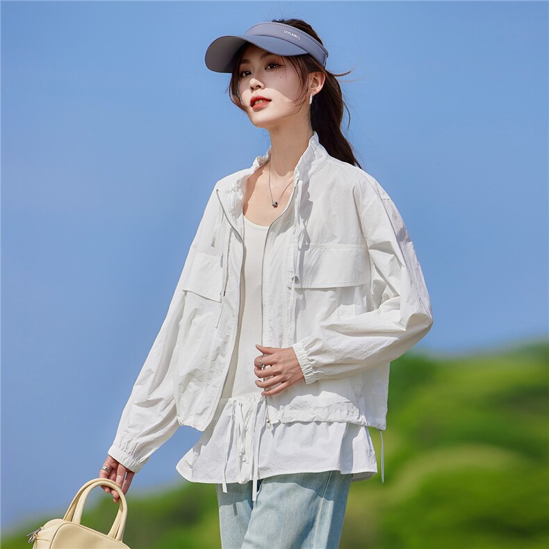 现货2026夏季新款时尚两件套城市户外宽松型休闲妈妈轻薄短外套,女装防晒衣,靓衣阁