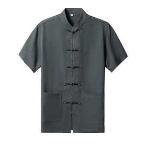 风夏季新款中老年男士短袖唐装太极服中式刺绣立领休闲套装图片