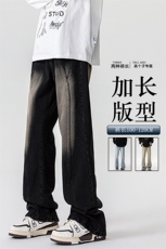 春季加长牛仔裤男高个子188cm110水洗复古渐变拼接裤子KZ014P63，男装牛仔裤，电商B312