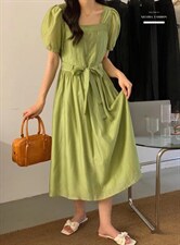 法式泡泡袖连衣裙夏季设计感众温柔高级感初恋裙子，女装连衣裙，香丽迪1