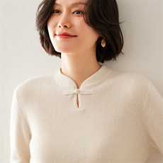 秋季新款翻领修身显瘦打底女士长袖35%羊绒衫，女装羊绒衫，七柒羊绒