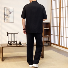 潮风套装男新中式短袖衬衫时尚休闲长裤两件套JZ305-P63，男装T恤，星座310B-3