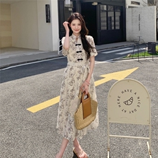 新中式改良旗袍超好看连衣裙女2025夏季新款显瘦时尚盘扣国风长裙，女装连衣裙，含赞