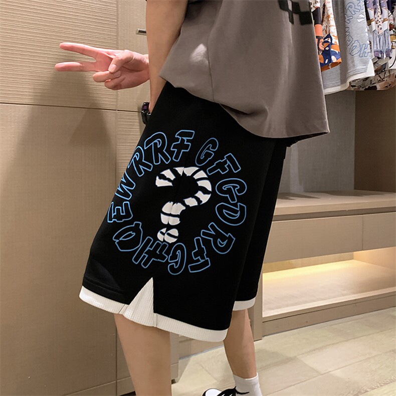 2025夏季港风休闲印花假两件设计五分裤B266-DK06-P30,男装牛仔裤,星座B257-1
