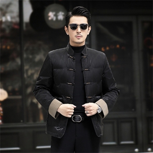 中年唐装90%白鸭绒复古盘扣风中式爸爸羽绒服外套A517-P198图片