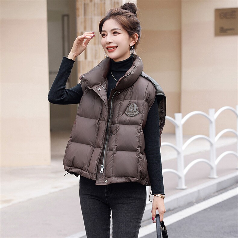 时尚立领拼接棉马甲女秋冬新款无袖保暖外套显瘦百搭短款棉服,女装棉衣/棉服,微微衣阁