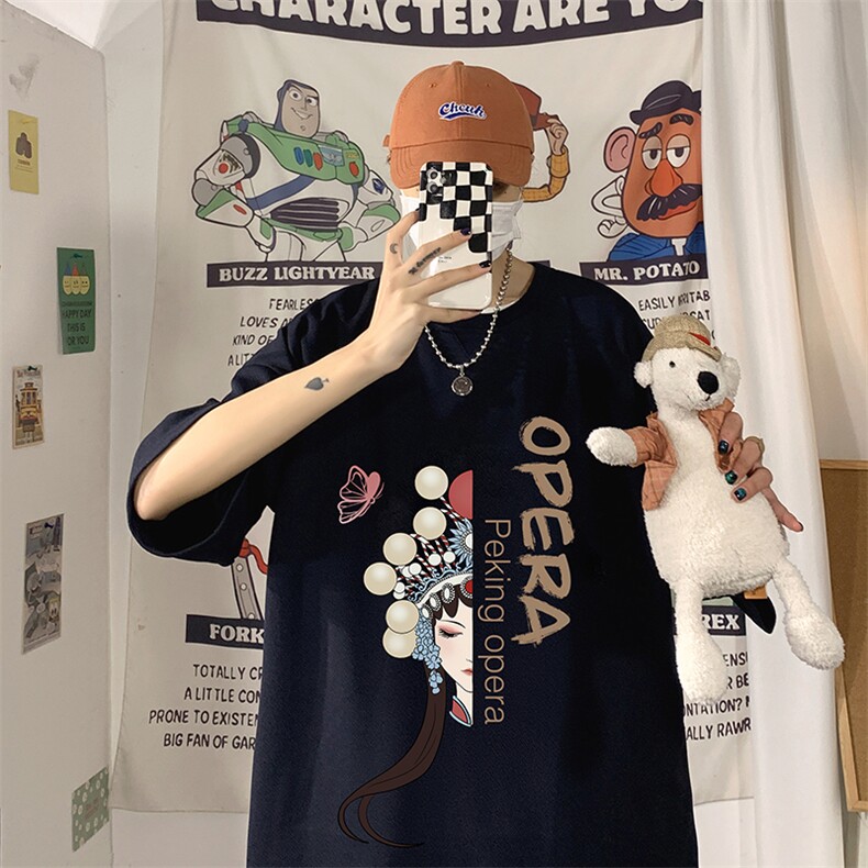 Q11161-P30京剧脸谱春夏季七分袖t恤男大码五分袖男短袖中袖,男装T恤,电商A040