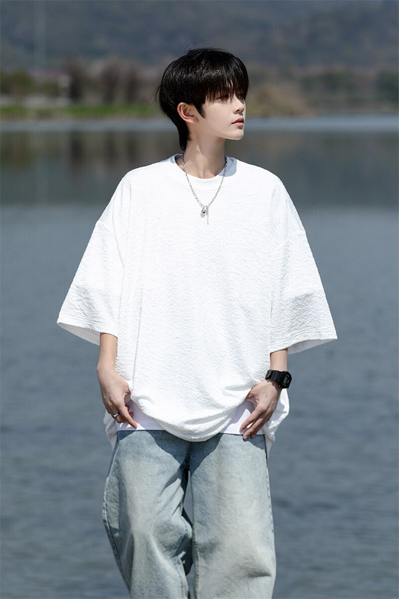 8XL-M特大码短T恤泡泡袖肌理感冰丝短袖衬衫上衣五分袖DX322P25,男装T恤,电商D206-1