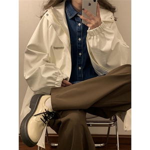 1中性风黄底连帽夹克女大码夹克男情侣皮衣女外套JK8744P90控128图片