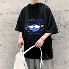 LD54453-P45连帽短袖t恤男大码胖子带帽五分袖中袖，男装T恤，电商A040