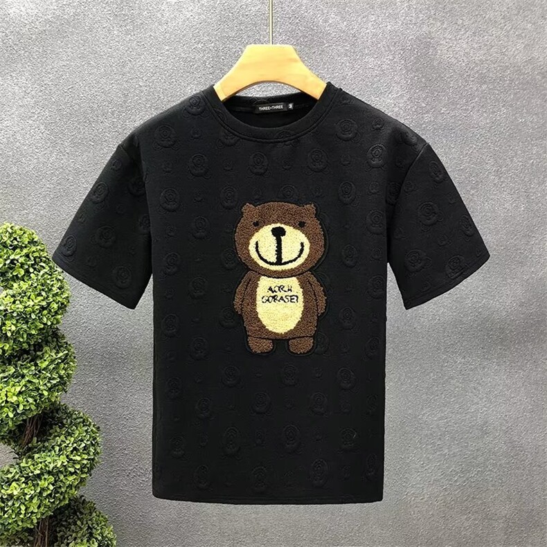 毛巾刺绣潮牌t恤男士短袖夏季新款肌理感卡通情侣半袖青少年穿搭,男装T恤,电商B212（原钱塘6029）