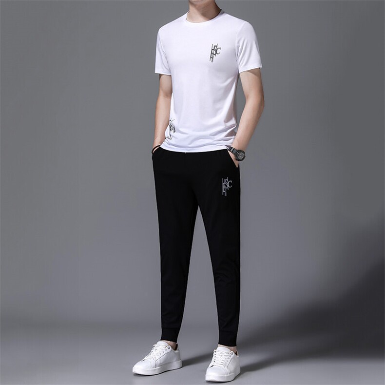 HP529夏季新款男士运动休闲套装二件套圆领刺绣男装速干百搭短袖，男装休闲套装，电商B360