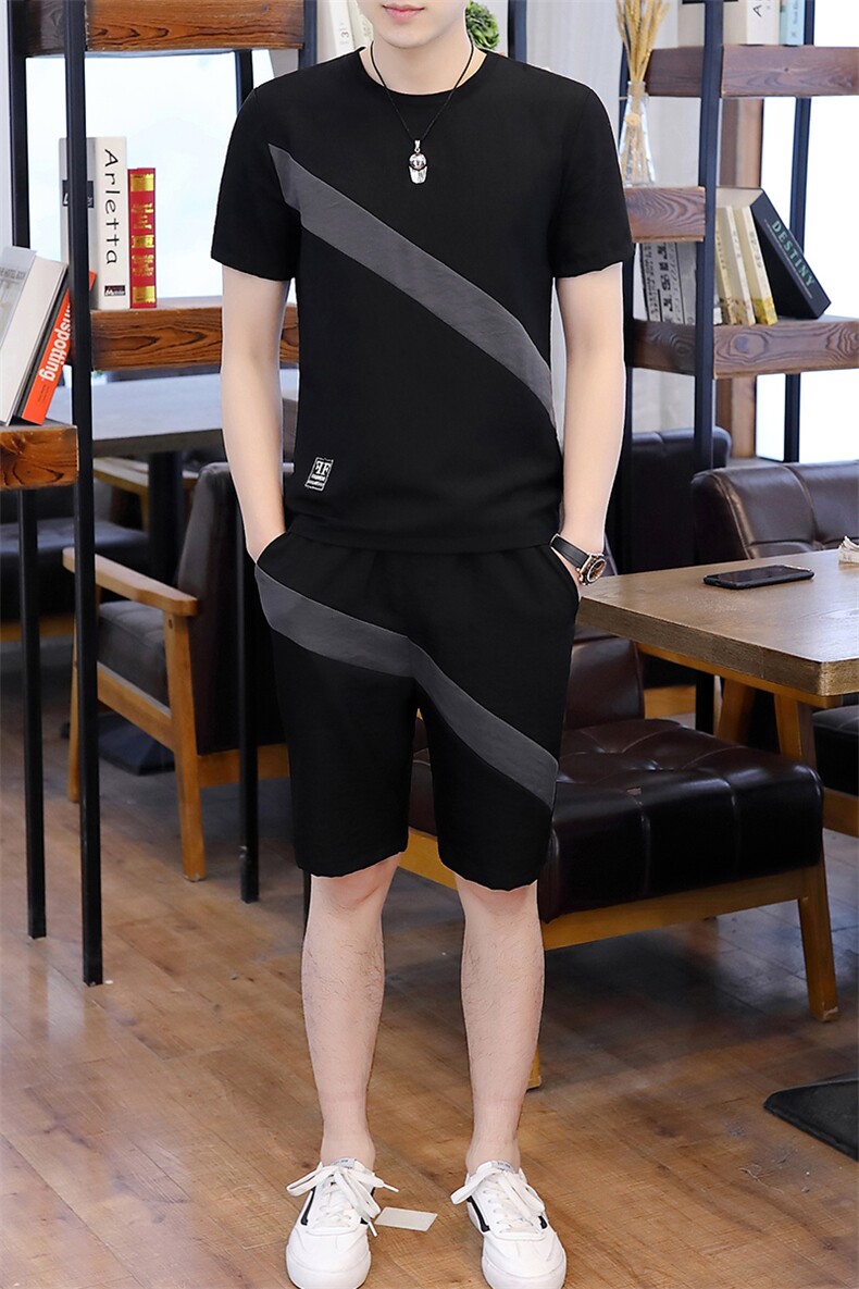 【】2021夏季新款短袖套装男士潮流t恤潮牌男装T718-P50,男装休闲套装,星座1206（原A206）