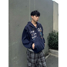 春秋季卡通人物涂鸦拼接连帽拉链卫衣情侣宽松休闲外套WS467，男装卫衣，星座1116A（原606A-3）