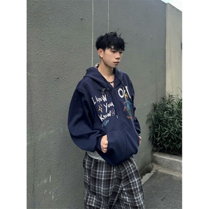 春秋季卡通人物涂鸦拼接连帽拉链卫衣情侣宽松休闲外套 WS467图片