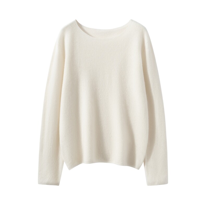 2025秋冬新款羊绒衫女100纯羊绒一字领纯色宽松针织套衫优雅毛衣，女装羊绒衫，雪山红莲