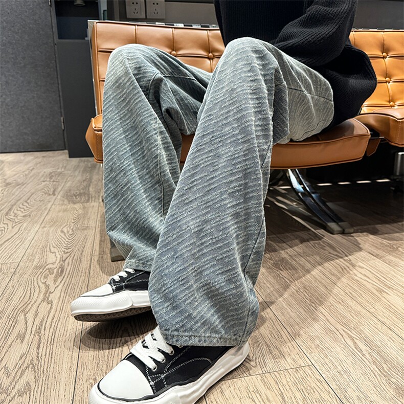 流星纹怀旧蓝阔腿直筒宽松牛仔裤拖地长裤XZ603-K812-P60控78,男装牛仔裤,星座603