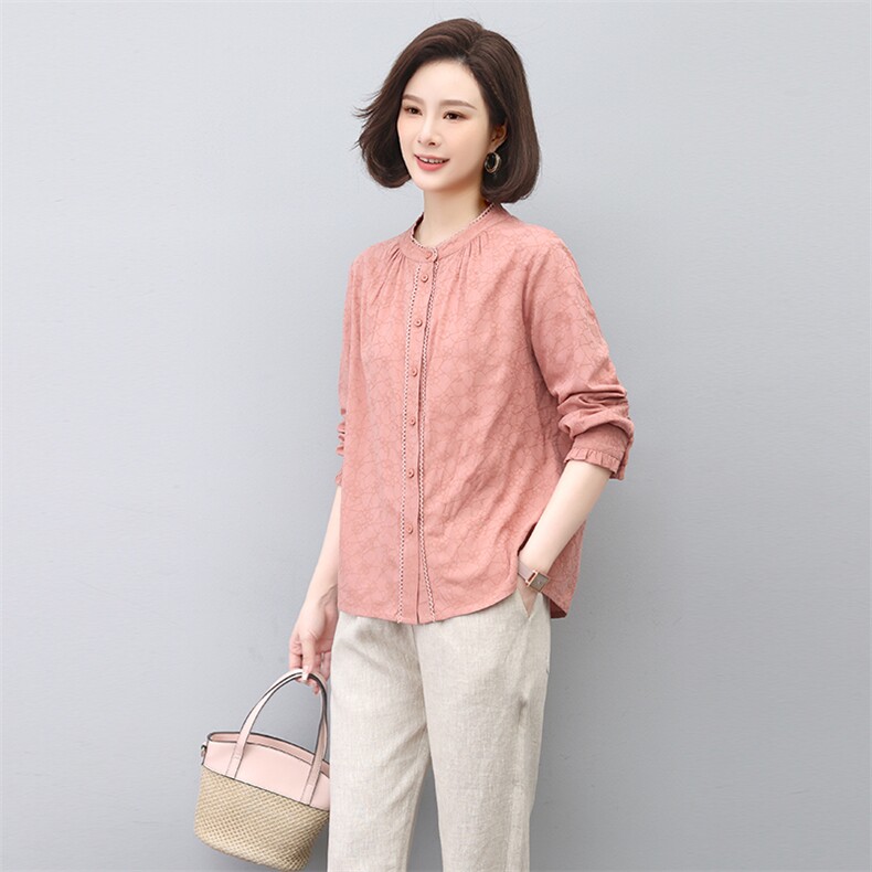 中年妈妈衬衫女长袖2025春秋新款大码宽松遮肚上衣洋气减龄打底衫,女装衬衫,独衣靓