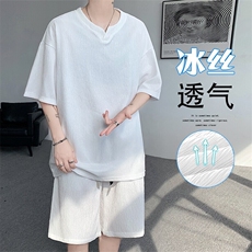 特批P45无差价夏季复古大码T恤男纯色宽松短袖上衣T2098+DK2140，男装T恤，电商A001