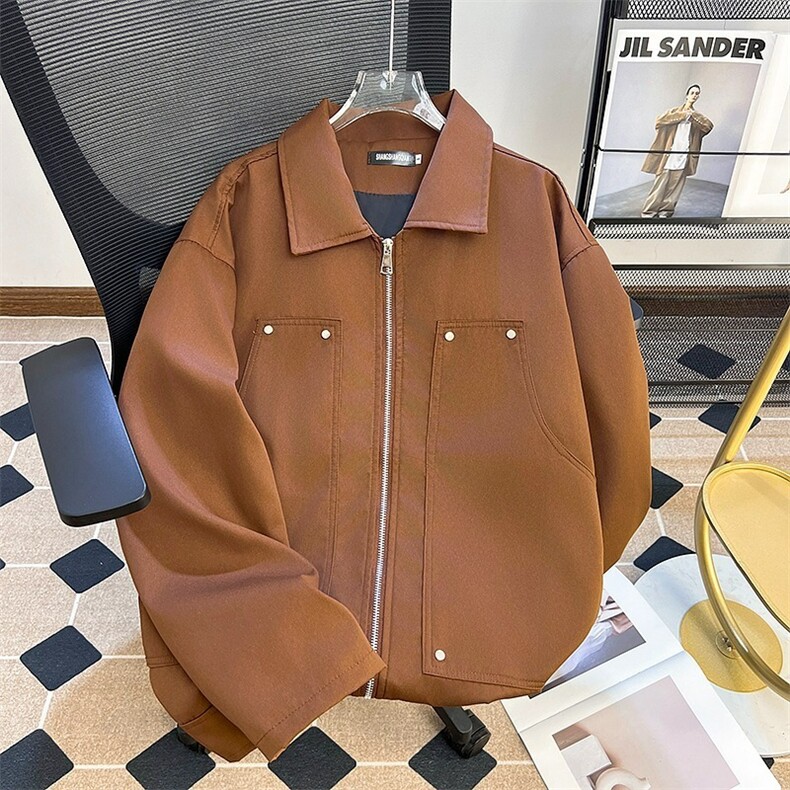 铆钉夹克男春秋季宽松潮牌痞帅翻领工装外套6430P58，男装夹克，星座410-2