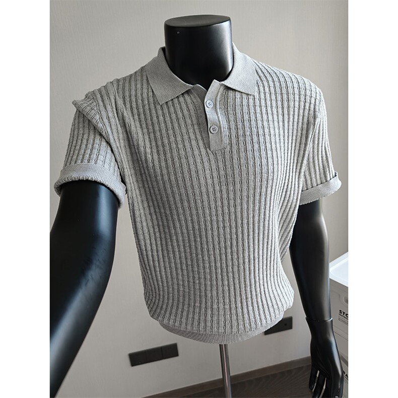 盗图老钱风新贵松弛感纯色翻领针织短袖POLO衫N6787/P58控88，男装T恤，电商A243