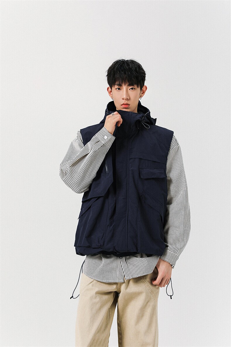 8XL-M四季工装外套街头机能口袋连帽防水无袖马甲坎肩JK1316P78,男装夹克,电商D206-1