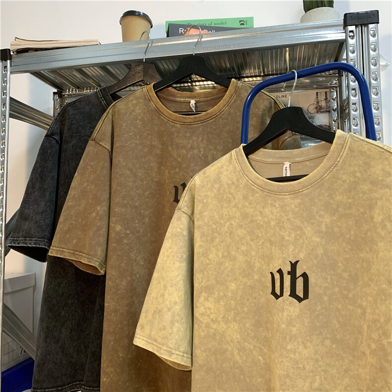 2026春夏新款水洗做旧高街字母印花T恤XZ604-DT106-P45控58，男装T恤，星座604