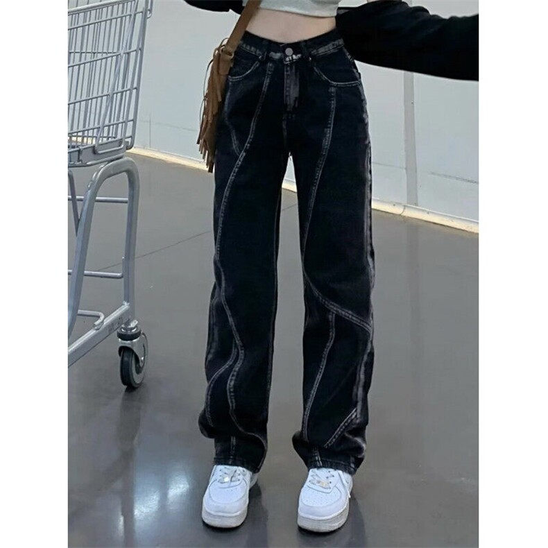 美式潮牌刺绣牛仔裤男女秋季修身显瘦直筒洗水长裤子WN3059,男装牛仔裤,四季星座610B