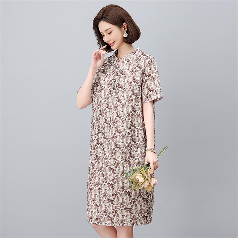 纯棉碎花连衣裙女夏2025新款中年妈妈宽松大码遮肚子显瘦减龄裙子,女装连衣裙,依恋蒂丝
