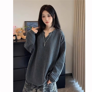 鱼骨纹针织polo衫卫衣男春秋重磅美式cleanfit潮流宽松V领打底衫图片