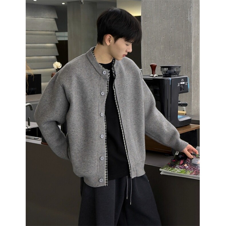 秋季覆古假两件毛衣针织开衫灰色休闲百搭圆领拼接外套MZ03，男装针织衫/毛衣，星座1116A（原606A-3）