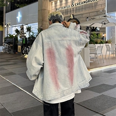美式复古潮牌水洗做旧扎染涂鸦牛仔外套新款宽松休闲夹克，男装夹克，星座410-7