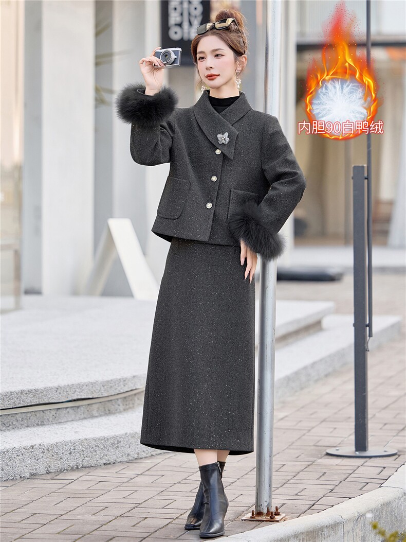 现货小香风羽绒服套装女高级感2025新款千金套装裙两件套冬季,女装套装/套裙,韩宇舍