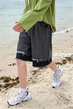 港风男女海边贴标新款轻薄五分裤撕边拼接牛仔裤A042-D815-P45，男装牛仔裤，电商A042